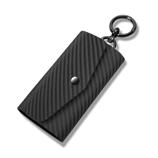 Leather Key Holder Wallet with 6 Hooks, Carbon Fiber Pattern Portable Keychain Pouch for Men, Women