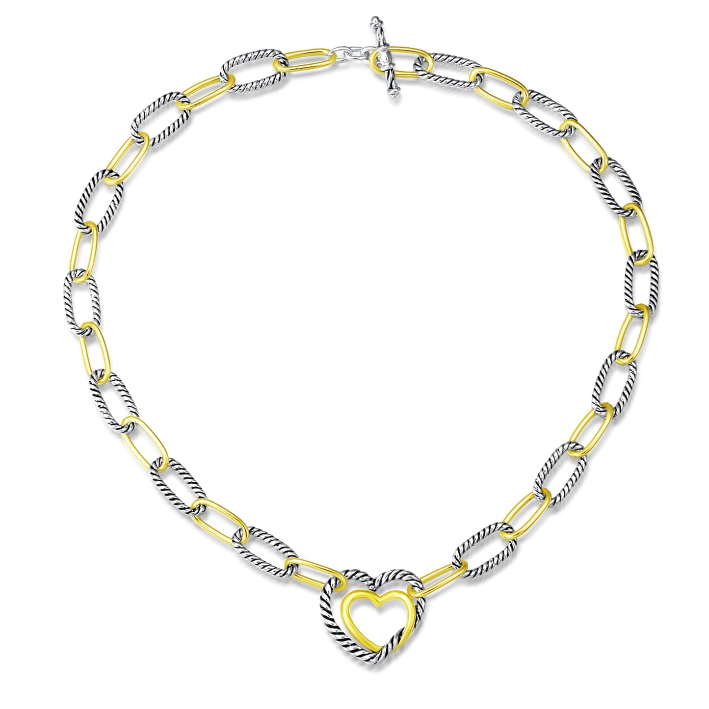 UNY JEWEL Twisted Cable Wire Link Chain Necklace Two Tone Designer Brand Inspired Look Alike Heart Twisted Women Jewelry Valentine Christmas Gift
