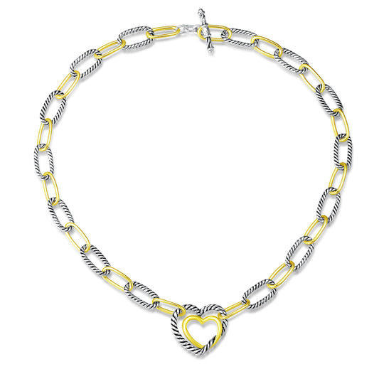 UNY JEWEL Twisted Cable Wire Link Chain Necklace Two Tone Designer Brand Inspired Look Alike Heart Twisted Women Jewelry Valentine Christmas Gift