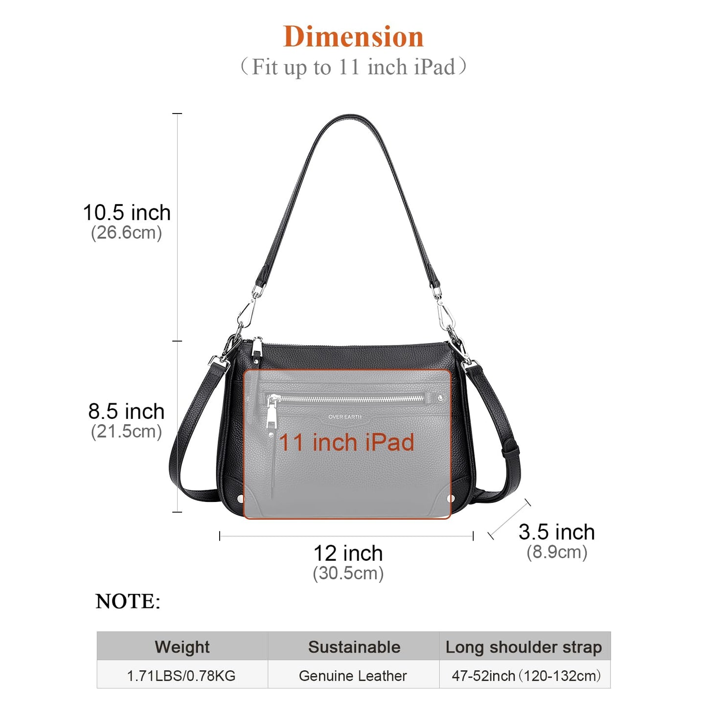 Over Earth Soft Genuine Leather Crossbody Bags for Women Medium Shoulder Purses Hobo Handbags with Multi Pockets(O190E Black)
