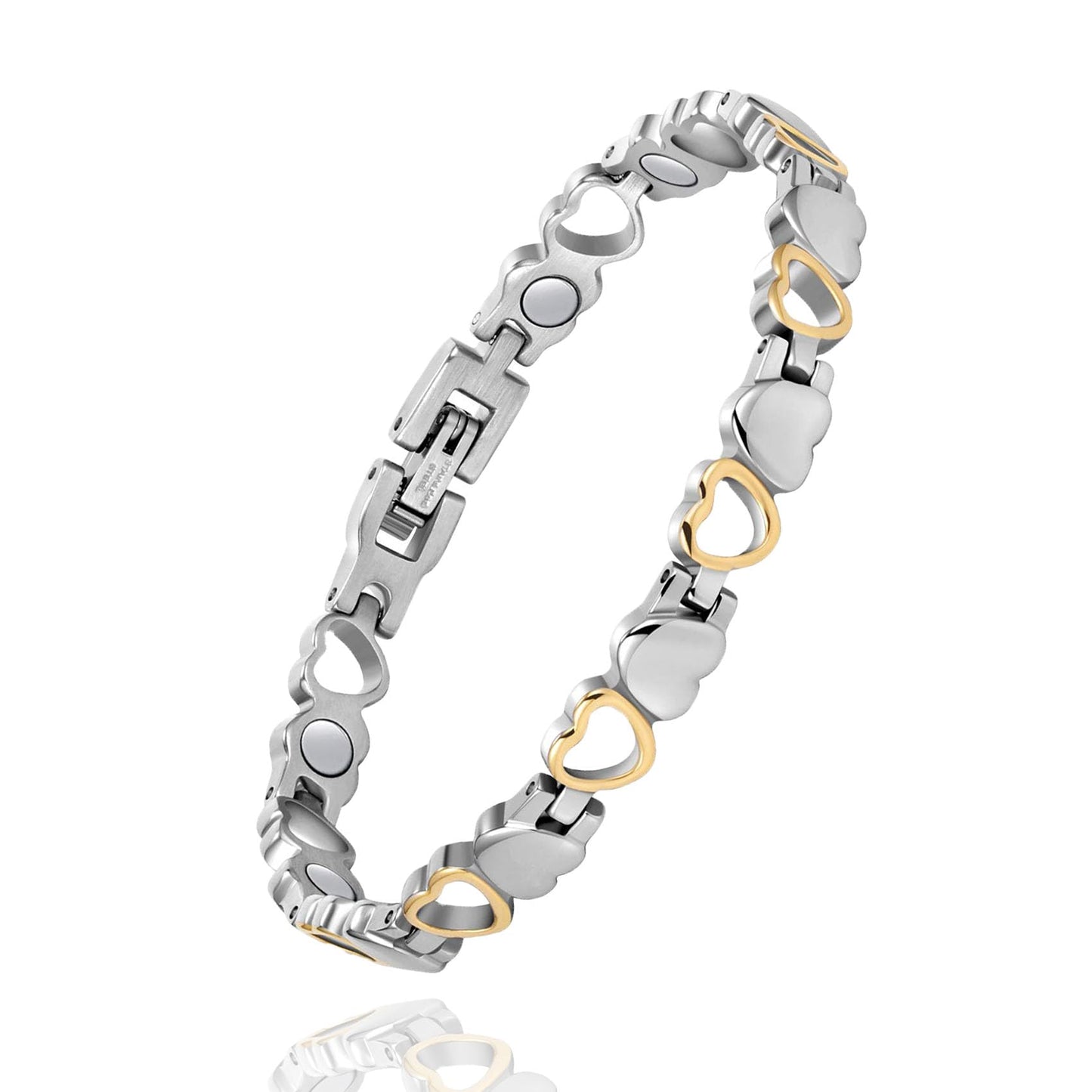 UtenoTureH Magnetic Bracelet for Women for Arthritis, Stainless Steel Heart-Shaped Bracelets with 3500 Gauss Magnet, Jewelry with Adjustable Tools (A（Silver to Gold）)