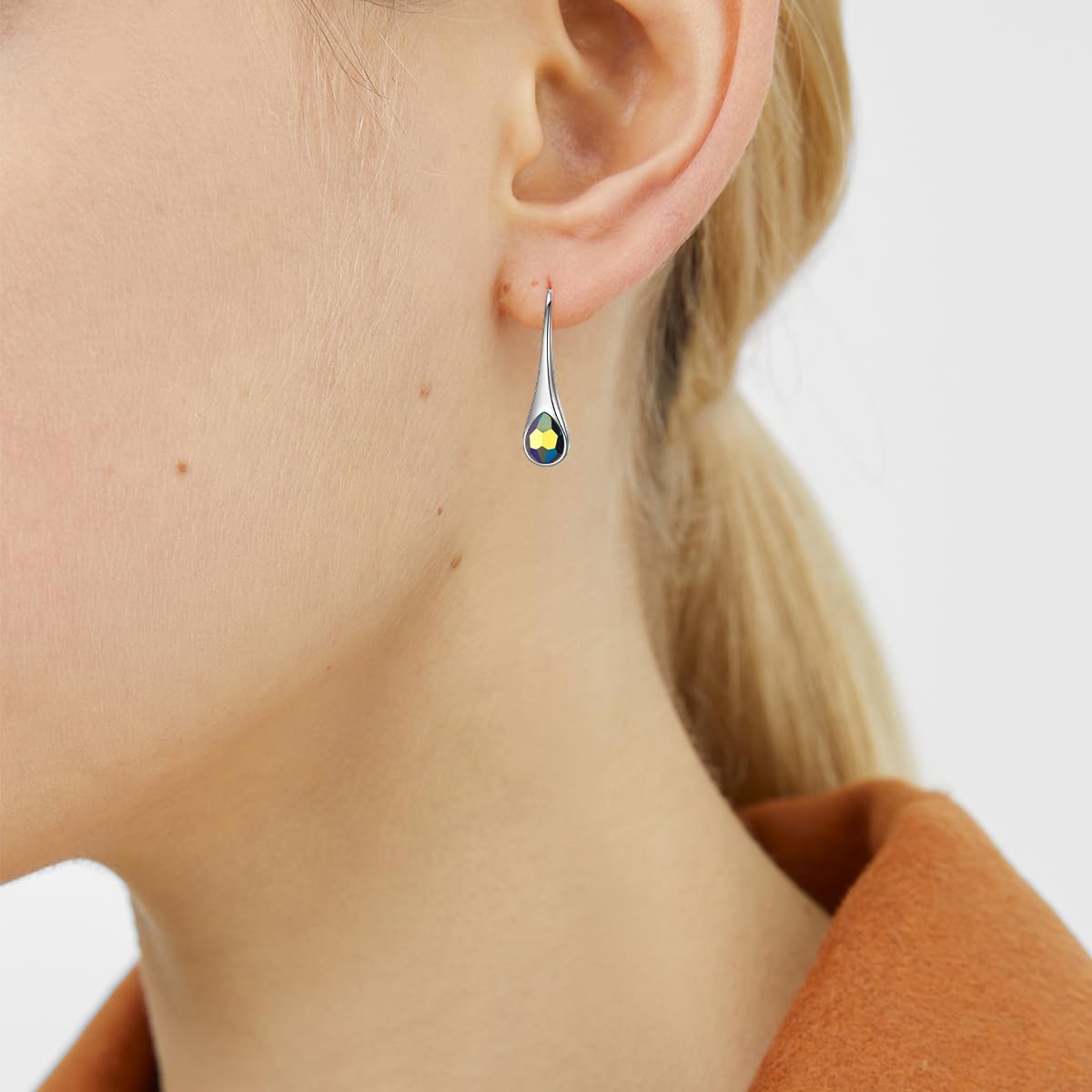 925 Sterling Silver Teardrop Earrings, Hypoallergenic Pear-Shaped Dangle Drop Earrings for Women with Crystals from Austria (Vitrail Medium)