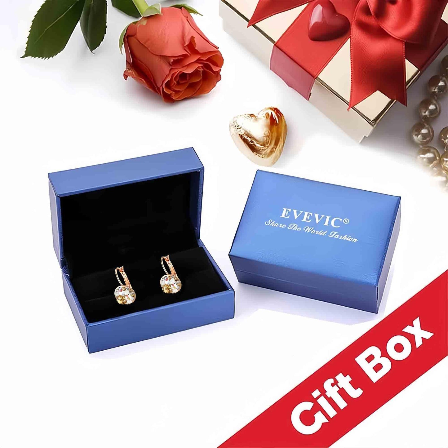 Multicolored Austrian Crystal Drop Earrings for Women 14K Gold Plated Hypoallergenic Leverback Hoop Earrings