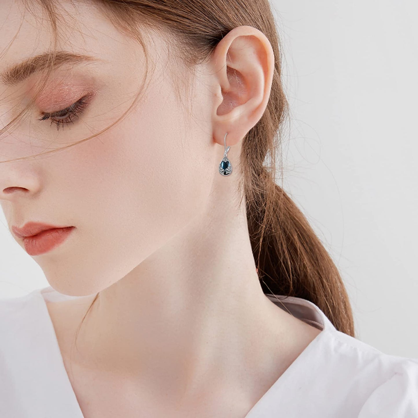 POPLYKE Labradorite Filigree Teardrop Drop Dangle Earrings Sterling Silver Leverback Earrings Jewelry