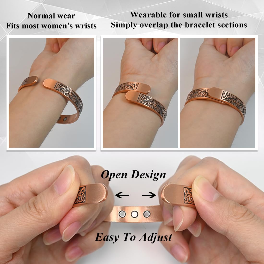 Vicmag Copper Bracelet for Women Men Magnetic Bracelet with Ultra Strength Magnets 100% Solid Pure Copper Gift (Feather)