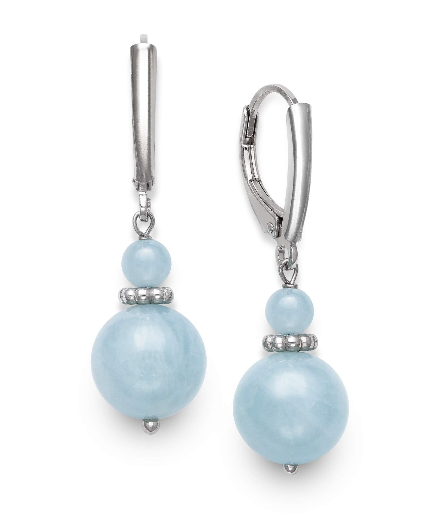 Belacqua Sterling Silver Natural Round Milky Blue Aquamarine Gemstone Beaded Dangle Drop Earrings for Women, Length : 1.5 Inches, Leverback, Gift Box Included