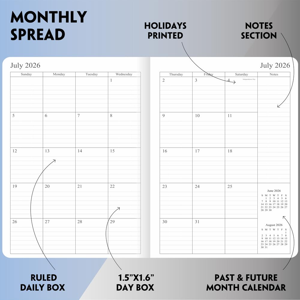 26-27 Academic Planner - Weekly and Monthly Planner, Jul 2026 - Jun 2027, Vegan Leather Cover, Elastic Closure, 8.5"x11", Grey
