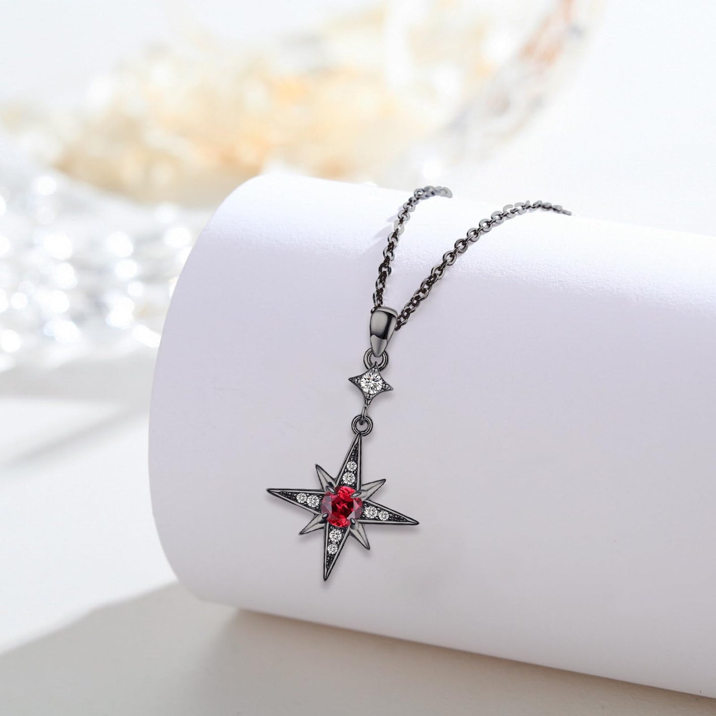 Silikepa Star Necklace for Women 925 Sterling Silver Black Star Pendant Necklace Polaris Pendant with Zircon Jewelry Gift for Women