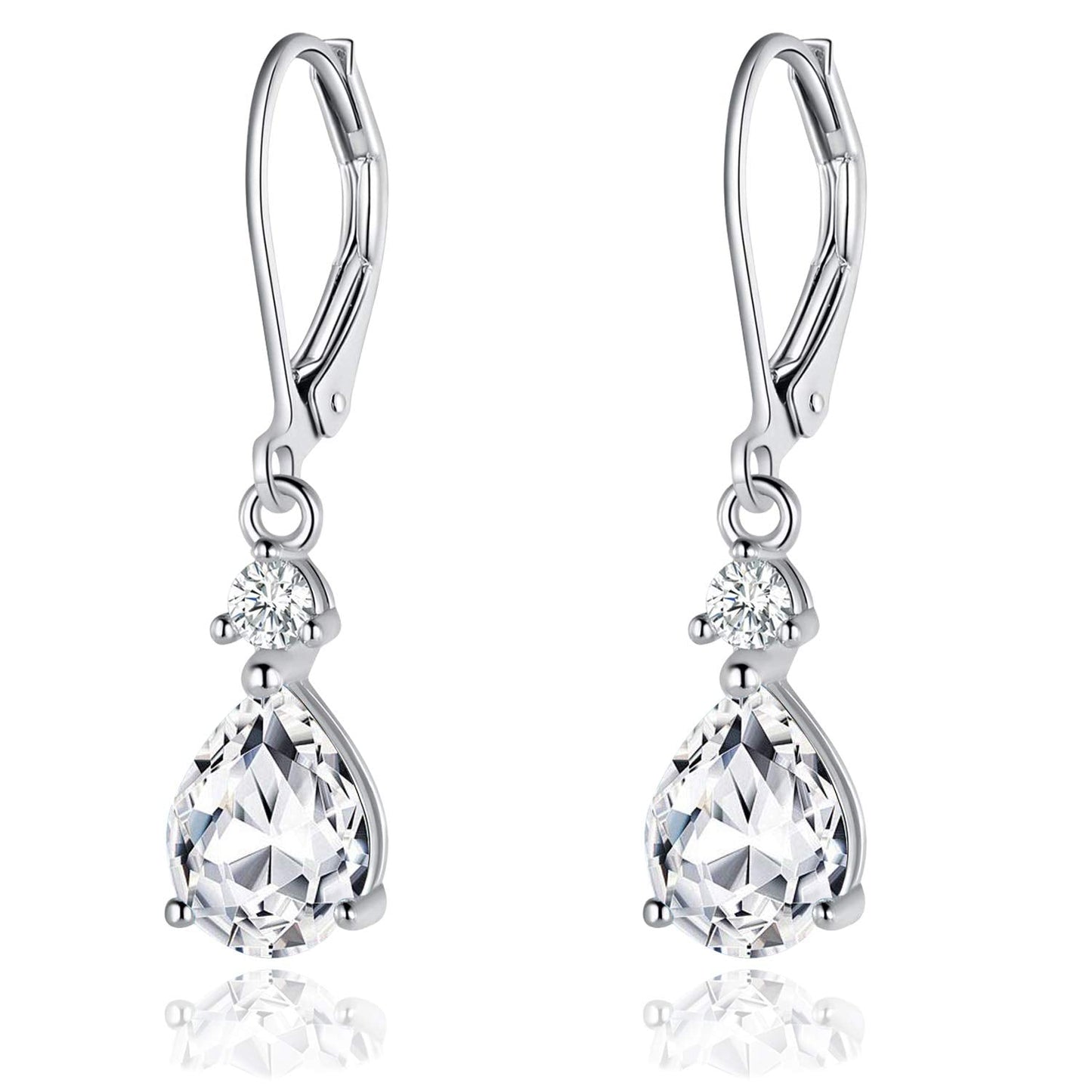 925 Sterling Silver Teardrop Leverback Earrings Blue Topaz Amethyst Rainbow Quartz CZ Dangle Drop Earrings Hypoallergenic Gemstone Jewelry Birthday Gifts for Women Daily Party Wear