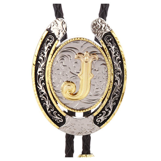 HUABOLA CALYN Bolo Tie for Men- Golden Initial Letter ABCDMJR to Z Western Cowboy Bolo Tie for Women (J)