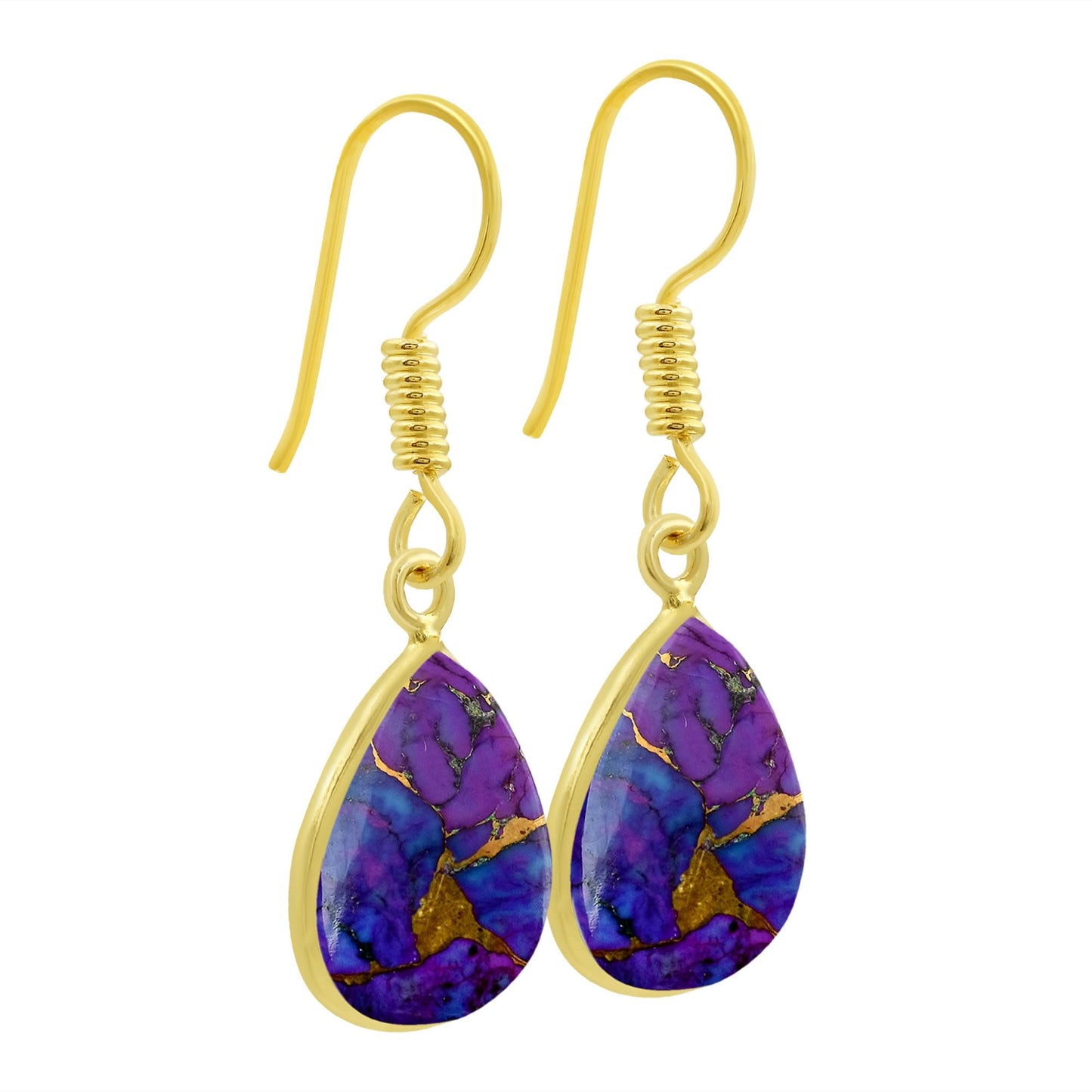 Natural Purple Copper Turquoise 14K Yellow Gold Plated Dangle Earrings for Women - Purple Gemstone December Birthstone Handmade Jewelry Earrings - Mother's Day Gifts for Her