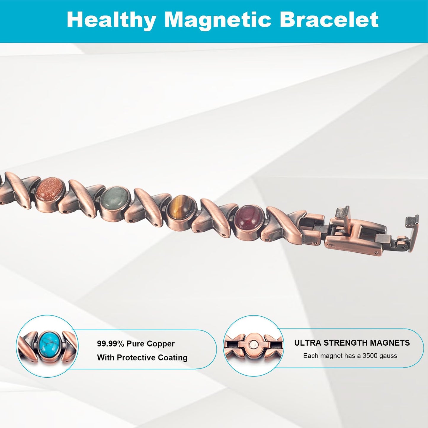 EnerMagiX Copper Bracelets for Women, 7.28-8.46inch Colorful Turquoise Adjustable Bracelets with Magnets,Mother's Day Jewelry Gifts