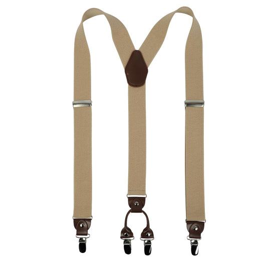 LEHOMU Men's Suspenders Adjustable Elastic Shoulder Straps 1.4 Inch Wide 4 Super Strong Metal Clips Adjustable Y Back Costume Wedding Prom Tuxedo Dress Suspenders,Champagne