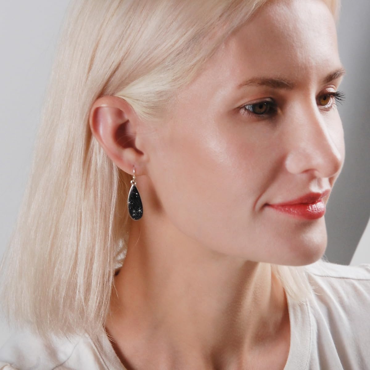 Black and Silver Tone Earrings for Women - Black Dangle Earrings for Women, Simulated Druzy Hanging Teardrop Dangles, Bohemian Silver Tone Sparkly Boho Long Tear Drops, Elegant Dangling Dangly Drop
