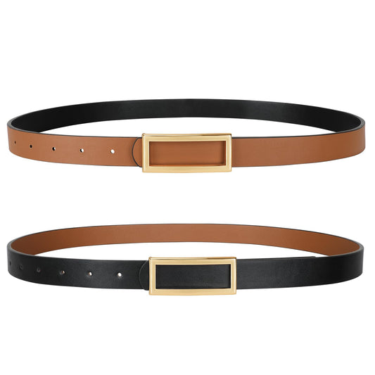 SANSTHS Skinny Reversible Belts for Women, Two-in-one Women Thin Belt for Dresses Jeans Pants with Gold Buckle, Black/Brown XS