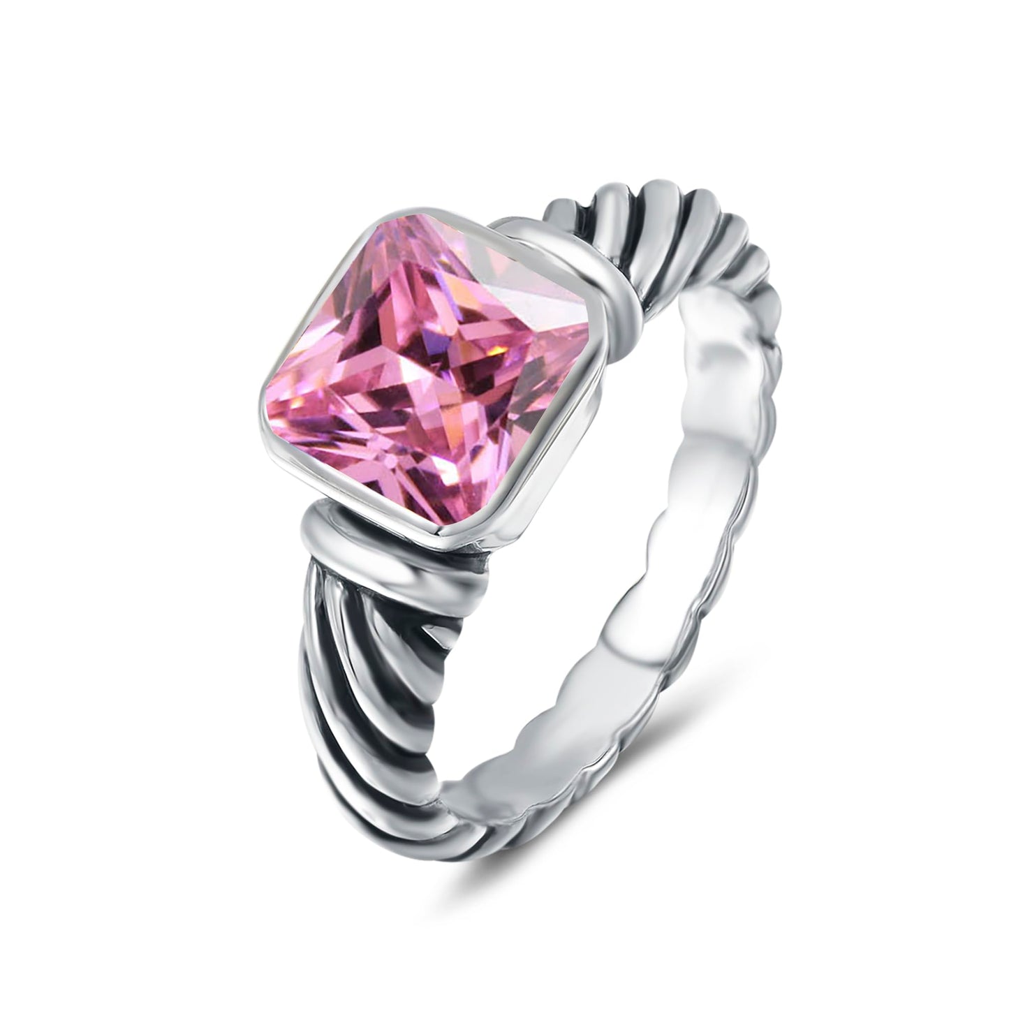 UNY Jewel Petite Ring Twisted Cable Wire CZ Designer InspiPINK Fashion Brand David Women Jewelry Christmas Valentine Gifts (Pink, 7)