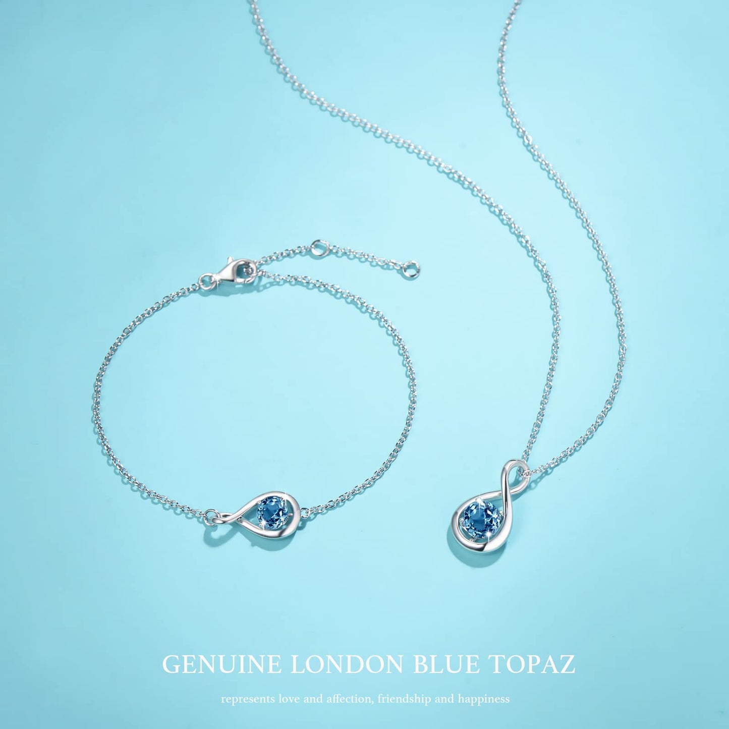 FANCIME London Blue Topaz Necklace November December Birthstone Necklace for Women Sterling Silver Infinity Pendant Fine Jewelry Birthday Anniversary Graduation Mothers Day Gifts for Mom Her
