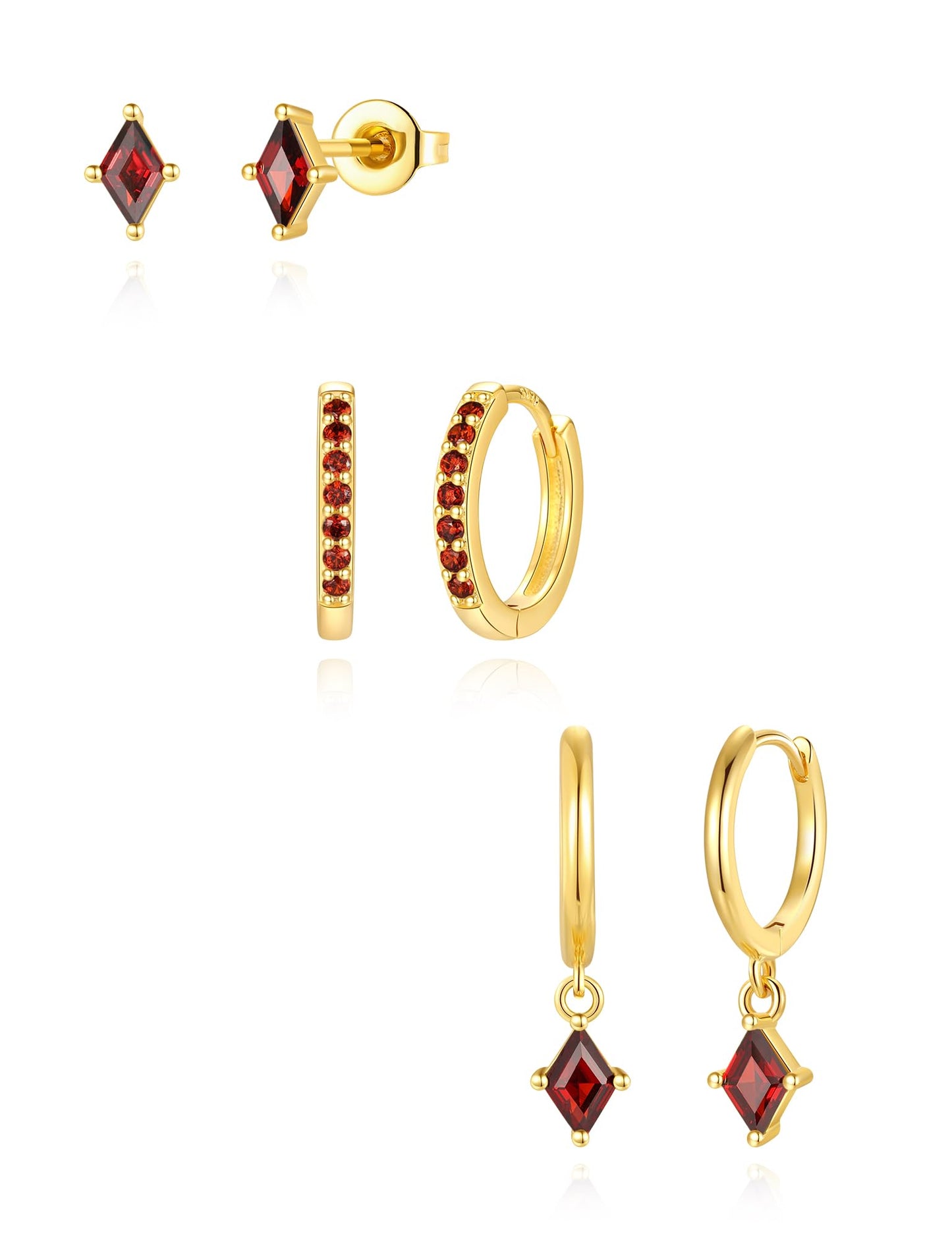 Angelady Gold Hoop Earrings Set for Women, Dainty 14K Gold Plated Red Earrings, Hypoallergenic Trendy Small Stud Earring Stacks, Huggies Dangle Earrings Red Jewelry for Women Gifts