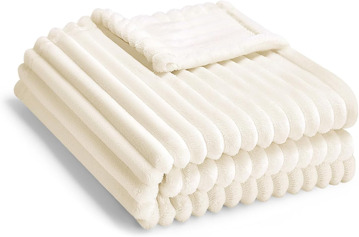 Skiennix Soft Fleece Baby Blanket - Ultra Cozy & Lightweight Reversible Stripes | 30x40 Inch, Cream
