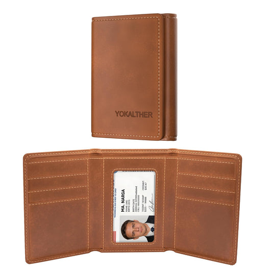 YOKALTHER Trifold wallets for Men, RFID Blocking Trifold Wallets, Mens Genuine Leather Trifold Wallets, 8 Card Slots and ID Window, Slim Durable and Easy to Carry