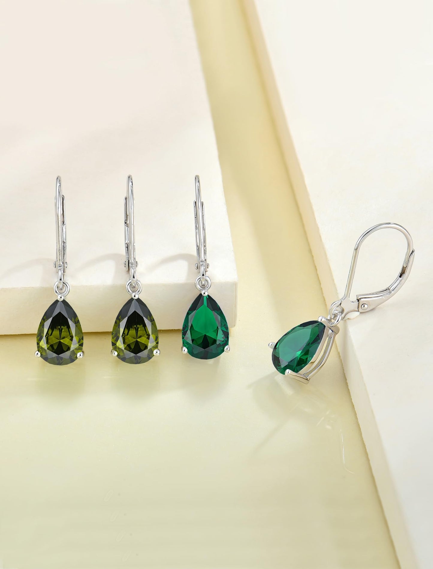 YL 925 Sterling Silver Teardrop Dangle Drop Earrings for Women 7x10 MM Solitaire Created Emerald Leverback Jewelry