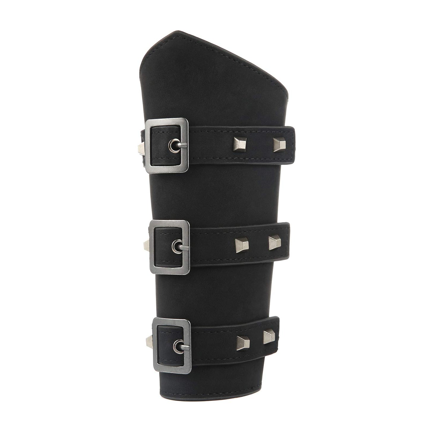 HZMAN Adults Faux Leather Arm Guards - Medieval Belt Buckle Bracers - One Size - Leather Armband Pair (Black)