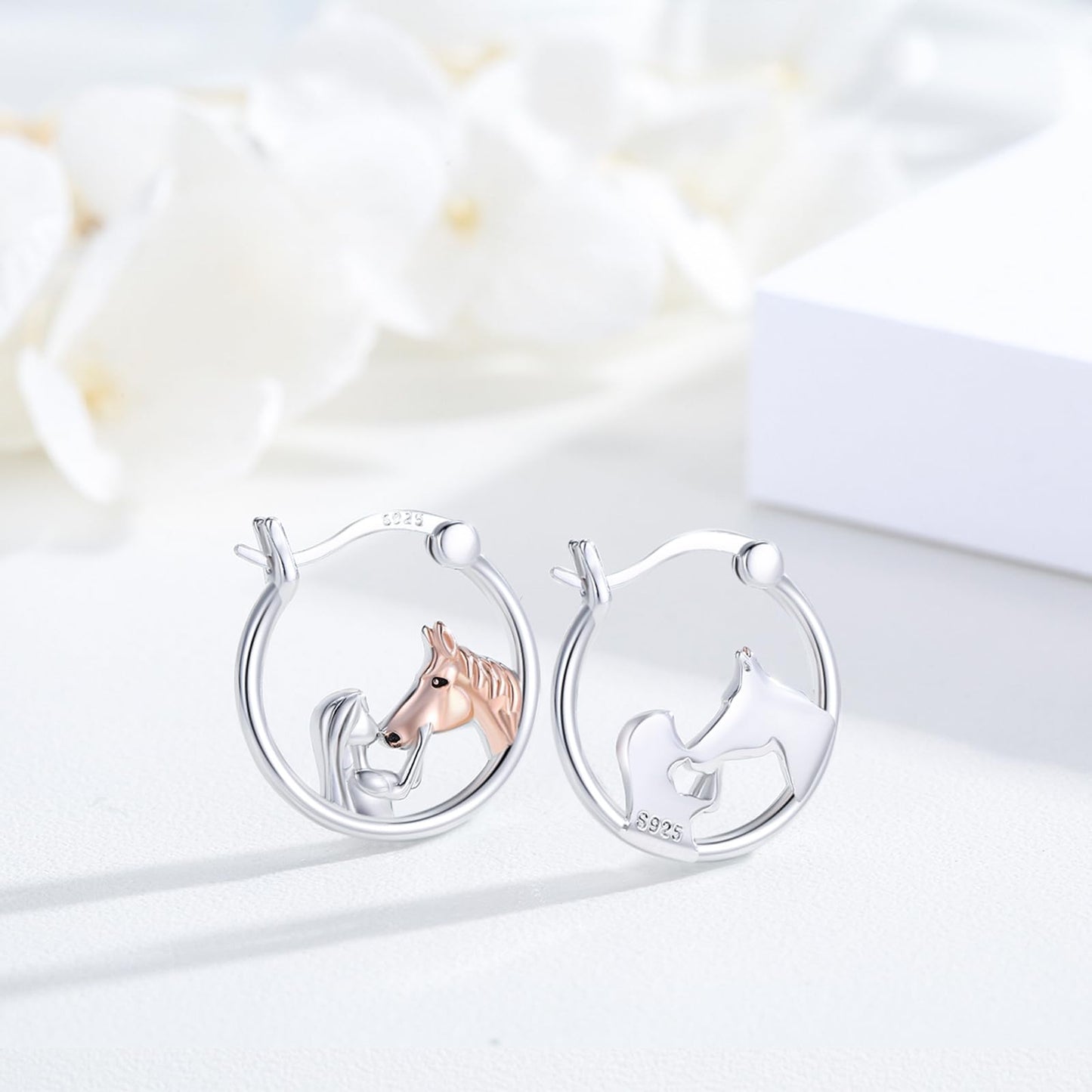 JUSTKIDSTOY Horse Earrings for Girls Women 925 Sterling Silver Horse Hoop Earrings for Sensitive Ears Jewelry Horse Graduation Gifts for Women Daughter Horse Lovers