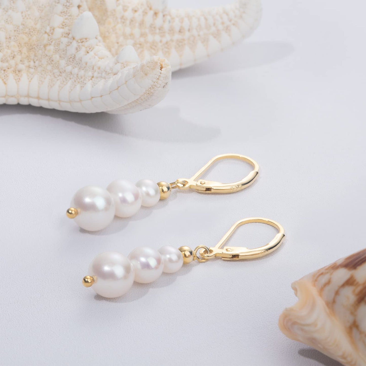 Freshwater Pearl Drop Earrings for Women – 4–8mm Dangle Leverback Earrings in 14K Gold Plated Sterling Silver – Classic Bridal Wedding Jewelry Gift