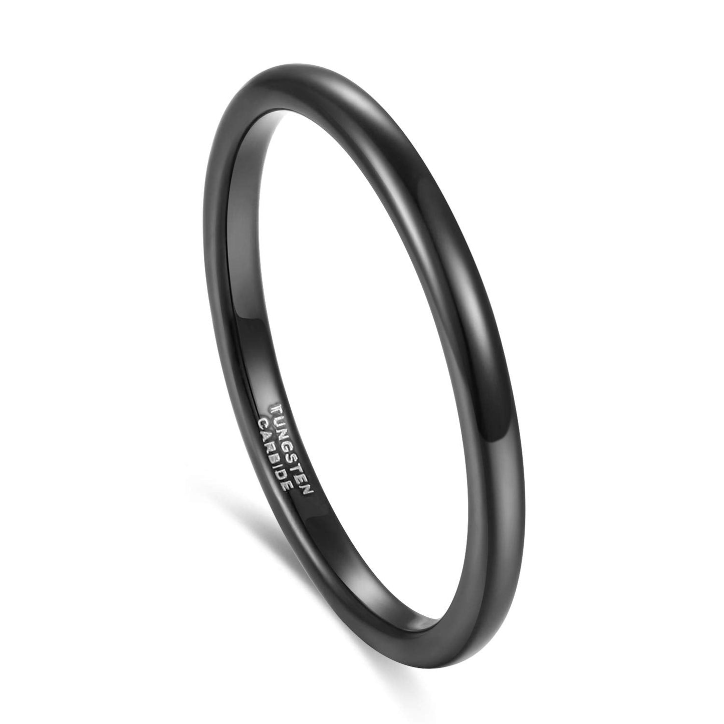 TRUMIUM 2mm Tungsten Rings for Women Men Thin Wedding Bands Engagement Promise Wedding Ring Beveled Edges Plain Domed Size 11.5