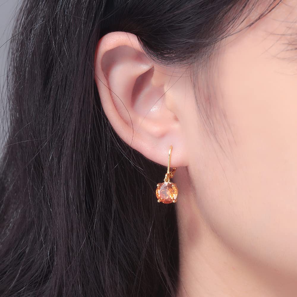 CiNily Leverback Dangle Earrings Created Yellow Crystal Drop Earrings Yellow Gold Plated Jewelry for Women 8mm