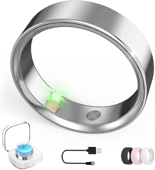 Smart Ring with Vibration Alerts, health tracker ring with Body Temperature Monitor, Heart Rate, Sleep & Fitness Tracking, Waterproof Activity Ring for Men & Women, No App Fees (Silver, 11#)