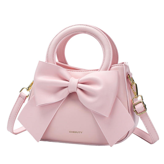 Small Purses for Women Crossbody Bag, Vegan Leather Crossbody Purses and Handbags with Top Carry Handle and Cute Bow Knot(Pink)