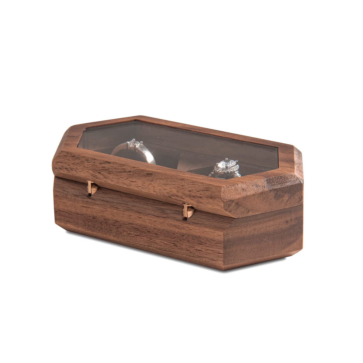 Wislist Double Ring Box for Wedding Ceremony,Walnut Wooden Rustic Ring case for Wedding and Engagement