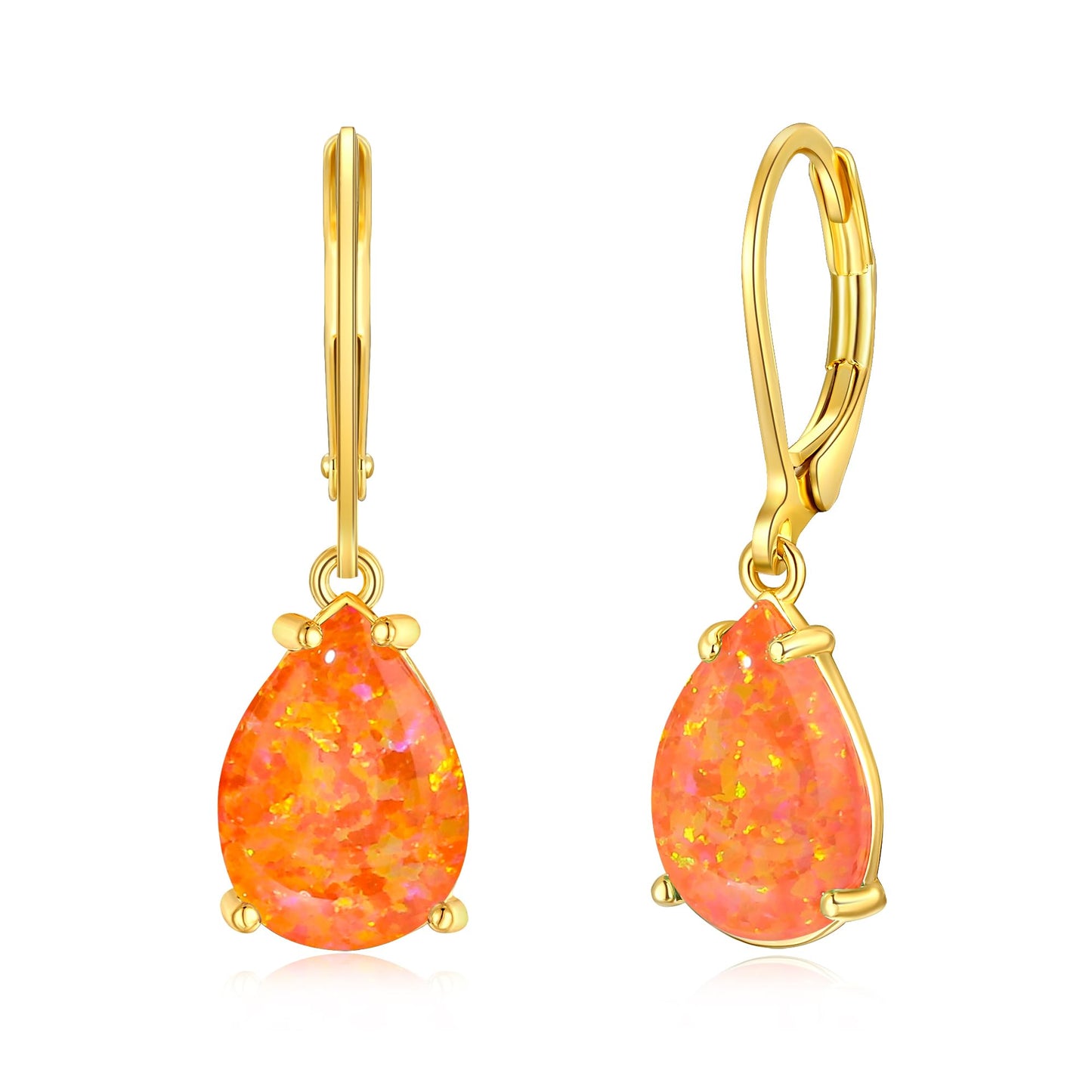 CiNily Teardrop Leverback Dangle Earrings for Women Hypoallergenic Orange Opal Pendant Drop Earrings 14K Gold Plated Hanging Lever Earrings Jewelry for Sensitive Ears