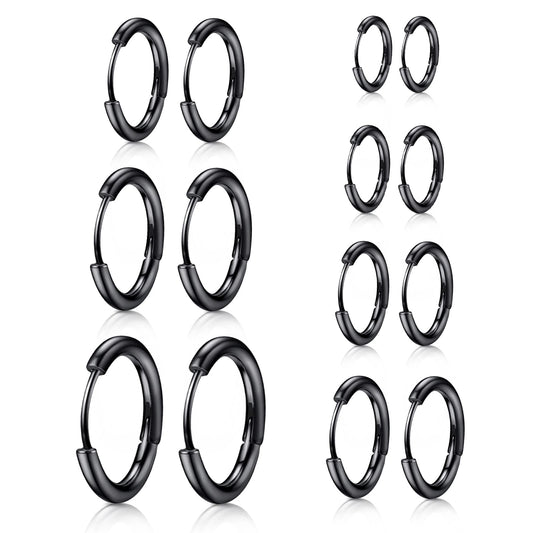 JICHENGEM 7Pairs Hypoallergenic Titanium Stainless Steel Huggie Hoop Earrings Set for Men Women, 8-20mm, Silver Gold Black Jewelry