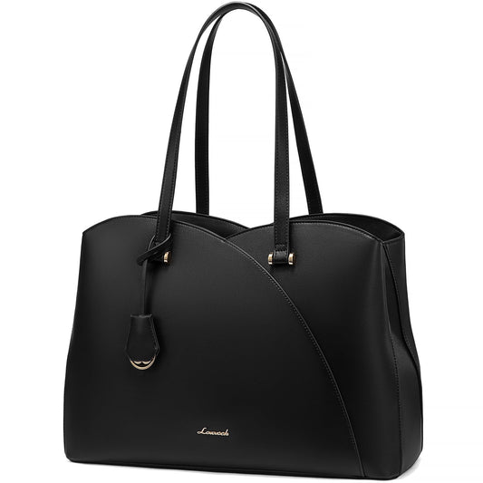 LOVEVOOK 17 Inch Laptop Tote Bag for Women, Work Bags Laptop Bag Teacher Tote Bag, Leather Computer Bag Large Purses Handbag Professional Briefcase, Black