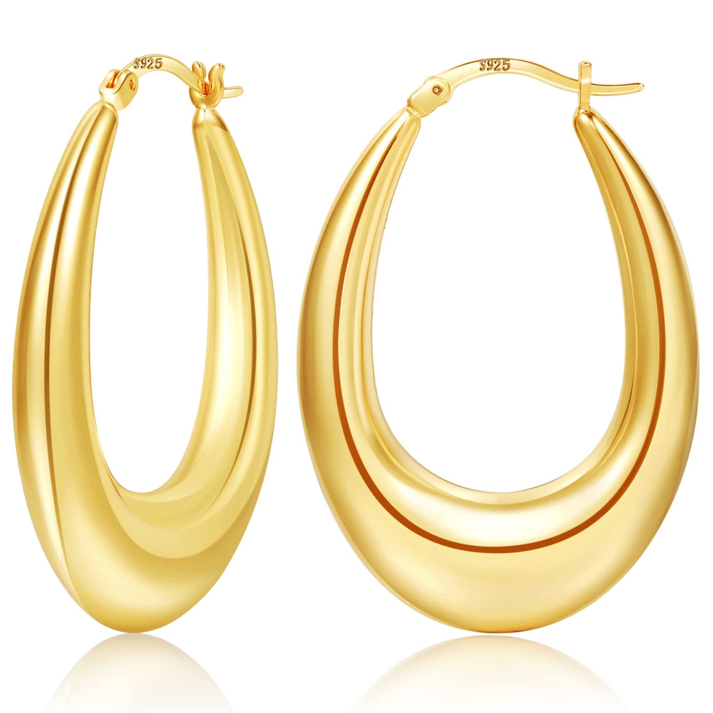PABBEU Chunky Gold Hoop Earrings for Women, Lightweight 14k Golden Plated Hoops Earrings, Hypoallergenic 925 Oval Golds Hoops Earrings, Thick Gold Hoop Earrings for Women Gifts (40mm)