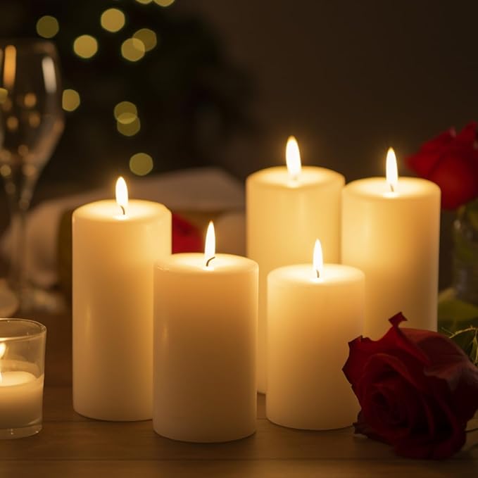 2.8x6 Pillar Candles Set of 6, Unscented Ivory Pillar Candles Bulk, Dripless and Long Clean Burning Pillars Candles, Smokeless Dinner Table Pillar Candles for Wedding, Spa, Aromatherapy, Party
