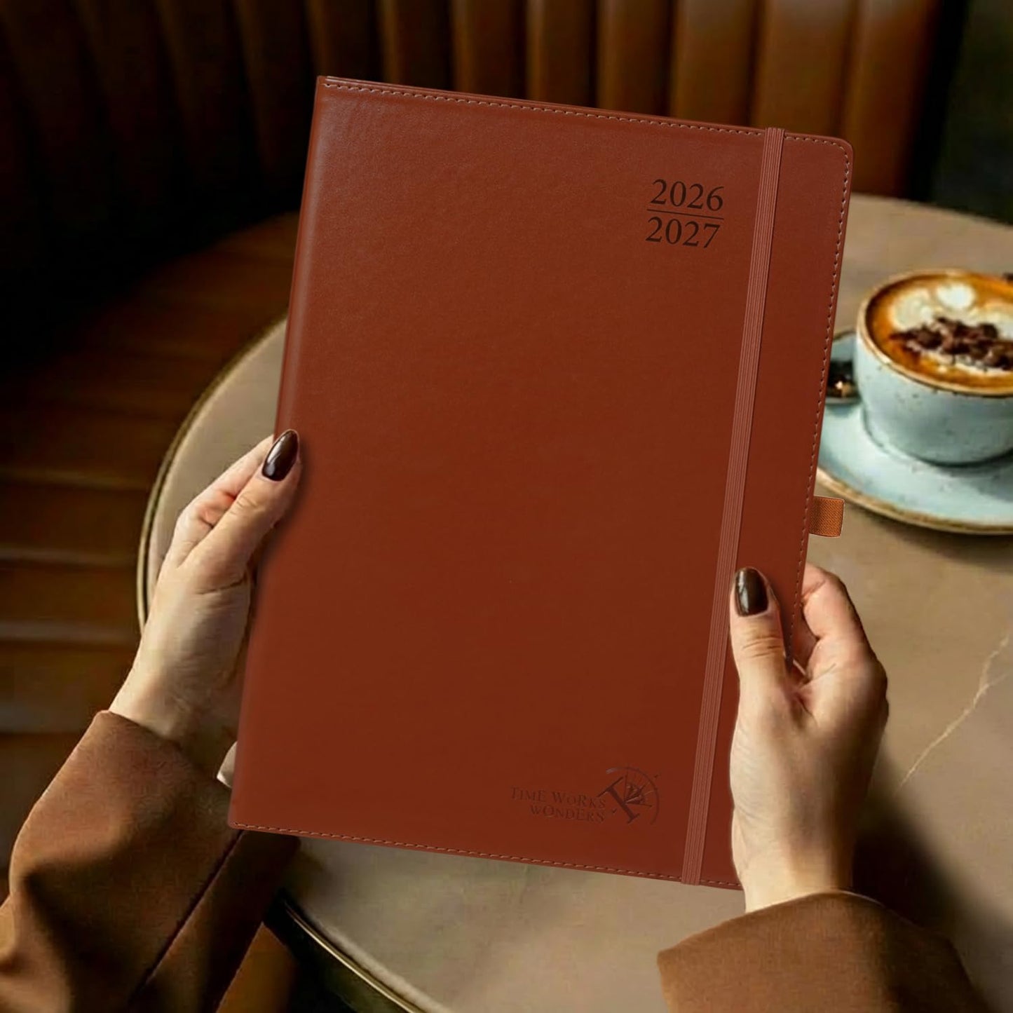 POPRUN Planner 2026-2027, Weekly And Monthly Planner (A4 Size 8.25" x 11.75"), 15-Minute Hourly Planner & Appointment Book (Jul 2026 - Jun 2027), Monthly Tabs, Inner-pocket - Brown