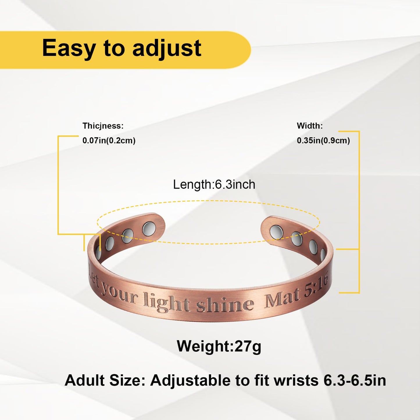 EnerMagiX Copper Magnetic Bracelet for Women, 99% Pure Copper Adjustable Bracelet, Fashsion Jewelry Presents (0946Q2)