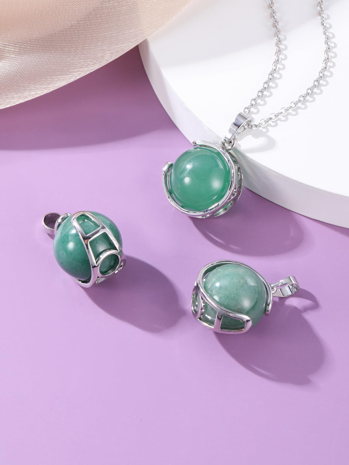 Top Plaza Green Aventurine Healing Crystal Stone Necklace Round Ball Rotating Natural Gemstone Pendant Necklace for Women Energy Jewelry Christmas Gifts
