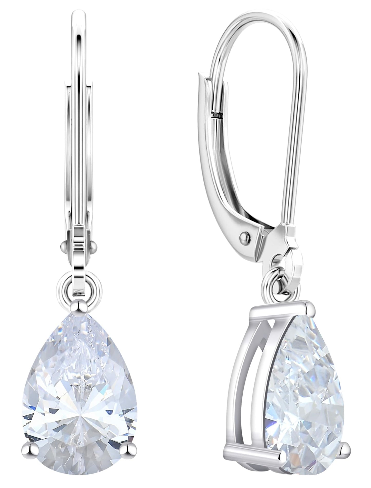 YL 925 Sterling Silver Teardrop Dangle Drop Earrings for Women 7x10 MM Solitaire Cubic Zirconia Leverback Jewelry