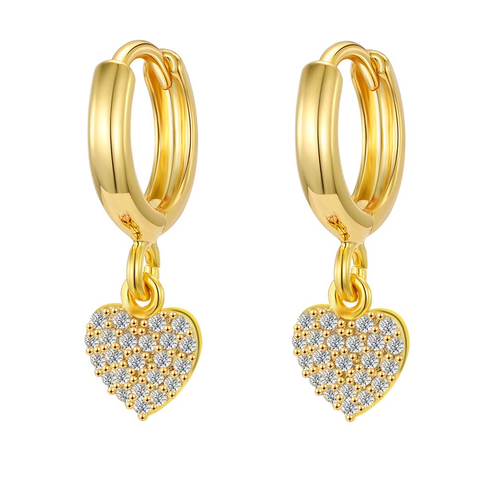 Asymmetric Heart Huggie Hoop Earrings Zircon 18K Gold Plated Vintage Elegant Dangling Jewelry