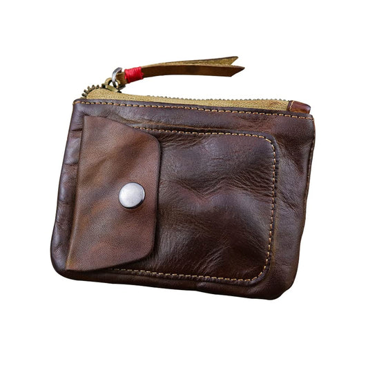 Wugebud 1 Pcs Leather Zipper Coin Purse Wallet With Card Slots, Snap Coin Organizer, Change Holder,Card Case, Leather Zipper Storage Bag for Men & Women
