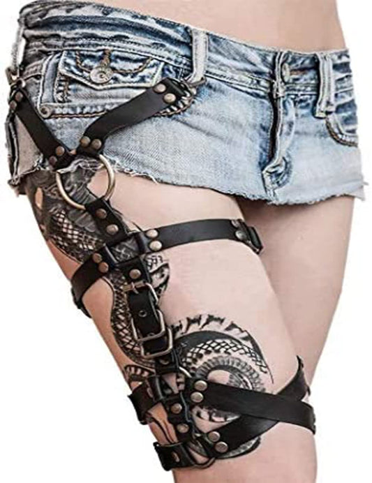 Leather Leg Harness Punk Black Garters Belts Rave Club Party Thigh Holster Leg Chain Body Jewelry for Women