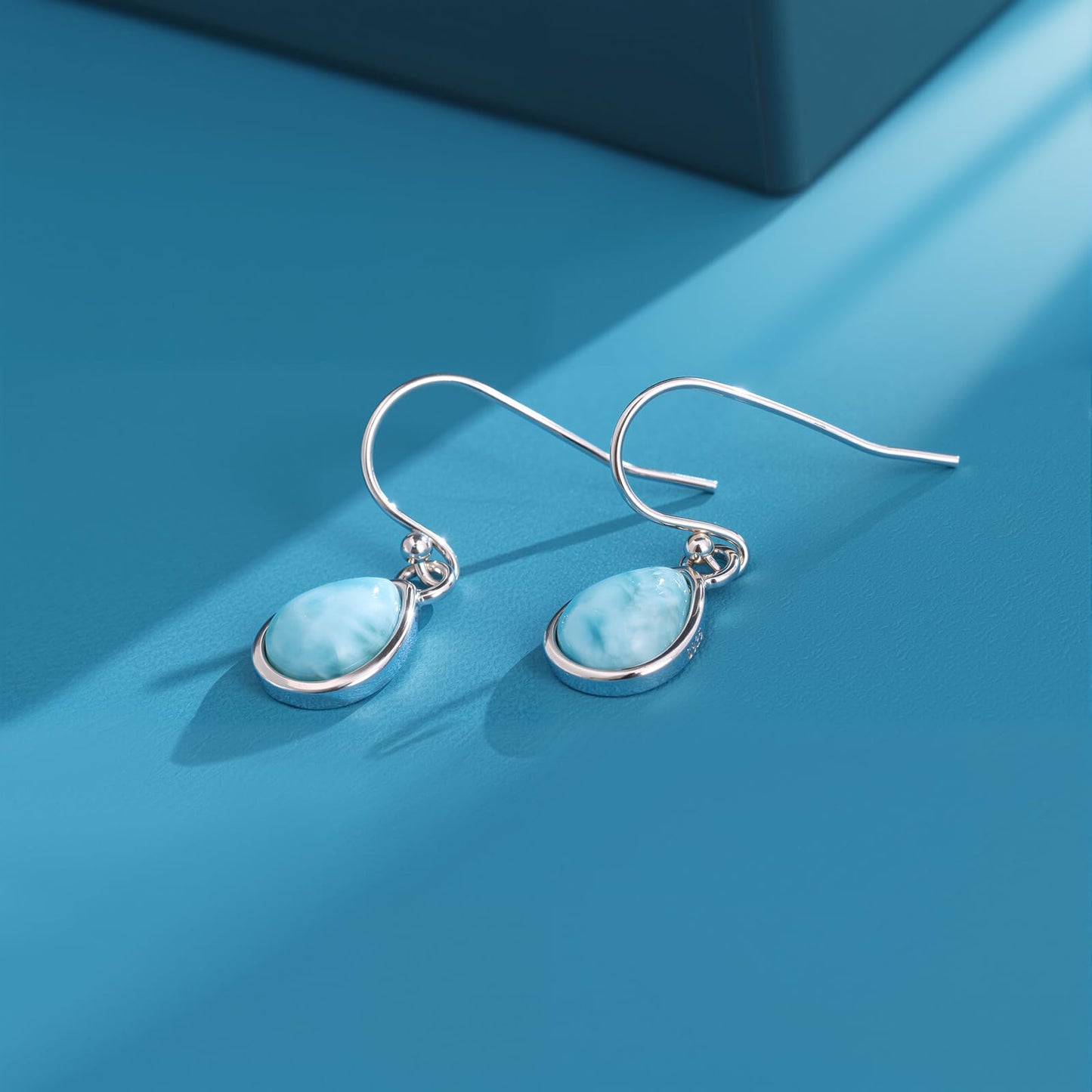 Larimar Dangle Earrings,925 Sterling Sliver Larimar Drop Dangle Earrings for Women