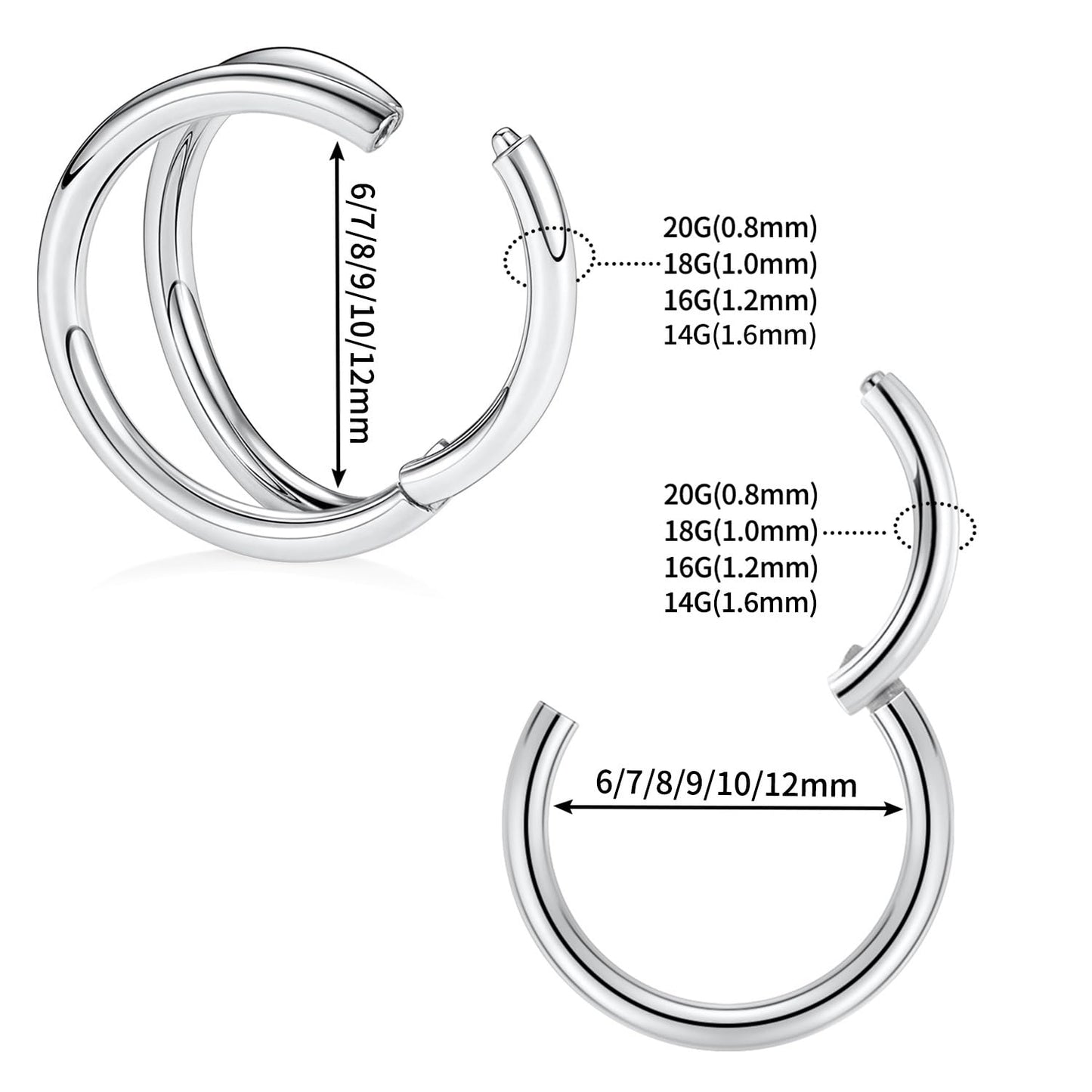 Septum Ring Septum Jewelry Seamless Septum Clicker Double Hoop Nose Rings 18 Gauge Nose Ring Hoop 18g Cartilage Earring Lip Rings 8mm Nose Hoop Surgical Steel Helix Earrings Silver Nose Jewelry