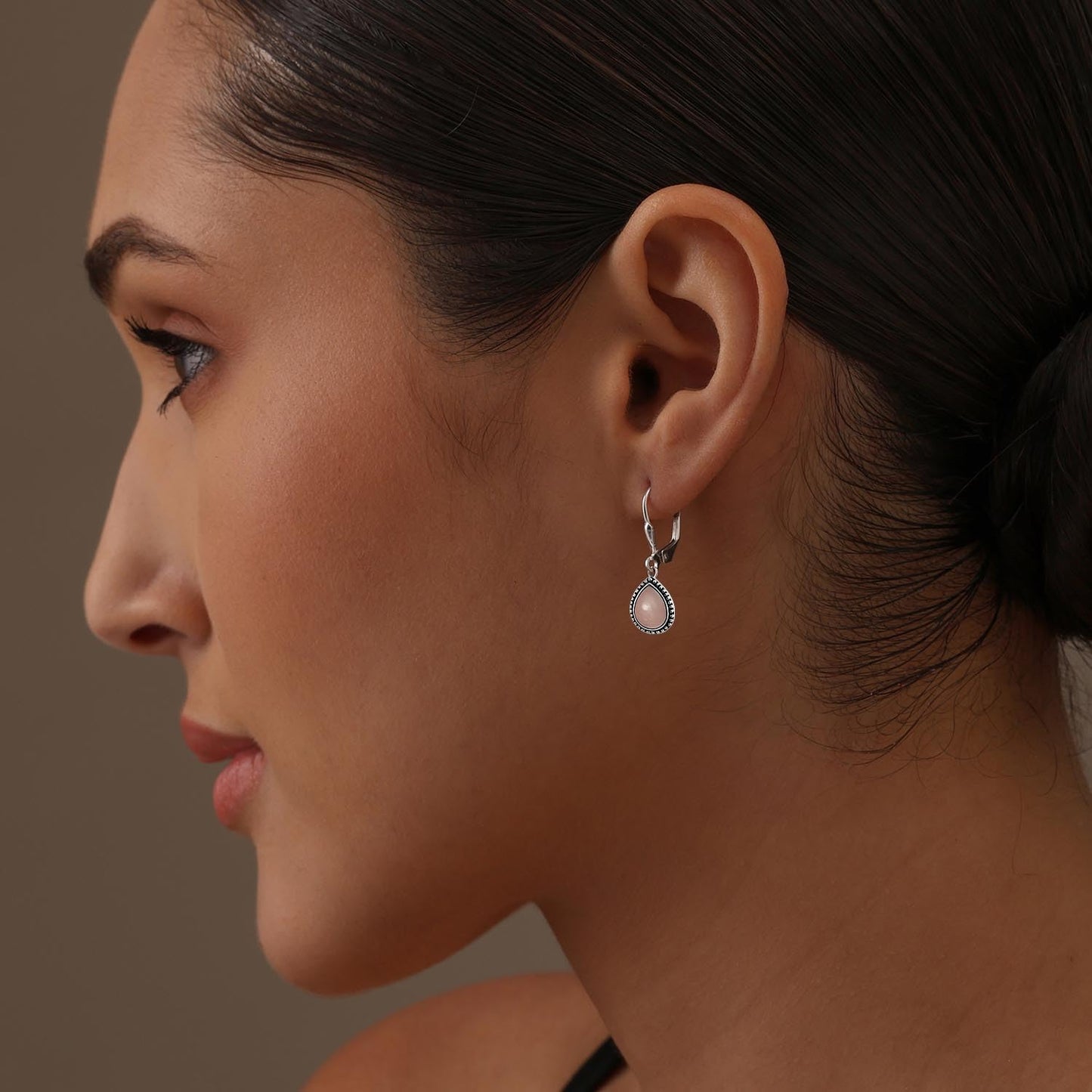 LeCalla 925 Sterling Silver Teardrop Leverback Earrings for Women | Antique Pear Shaped Rose Quartz Dangle Earrings 30MM