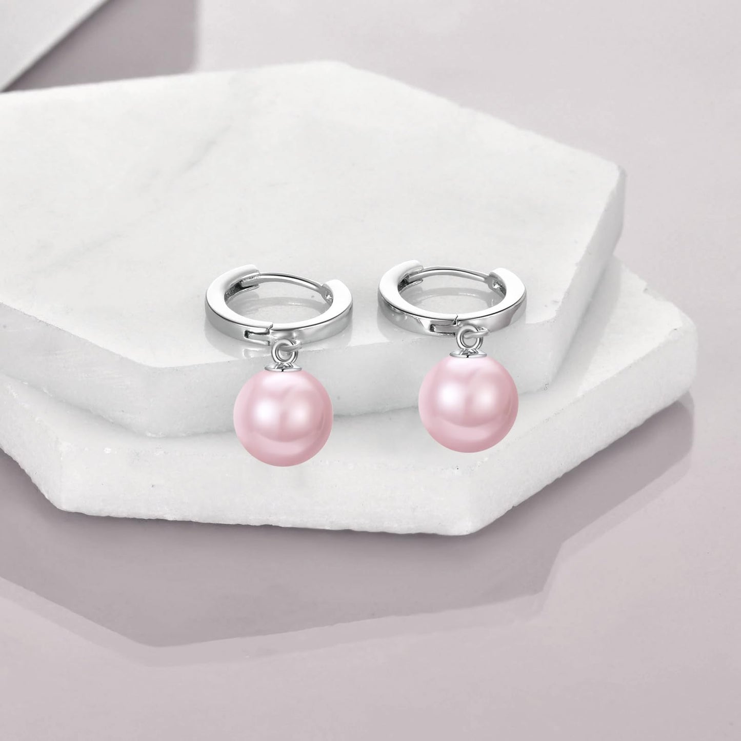 925 Sterling Silver Black Pearl Hoop Earrings Dangle Drop Jewelry Gifts for Women (Pink Pearl)