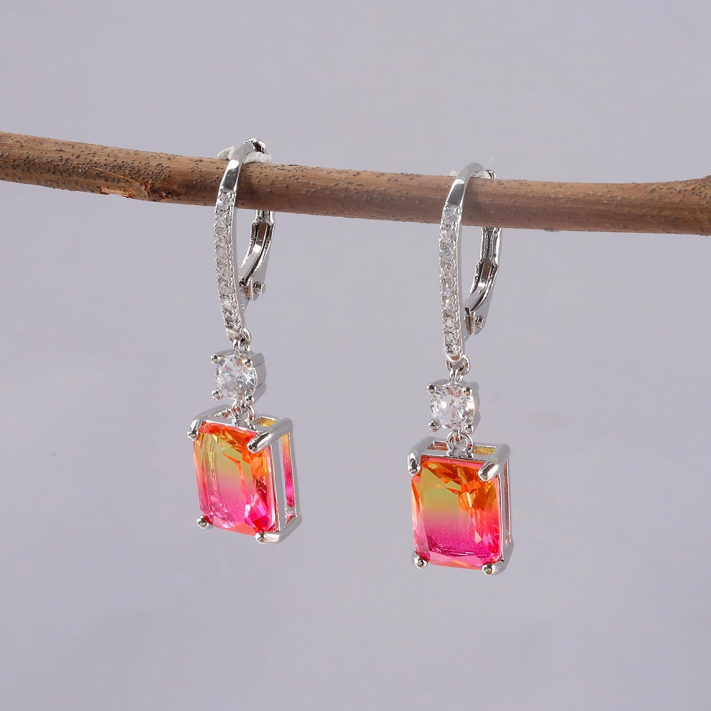 CiNily Leverback Earrings for Women Dangle Drop Earrings Hypoallergenic, 14K White Gold Plated Red and Yellow Cubic Zircon Earrings Maple Leaf Color Diamond Fall Jewelry for Thanksgivings